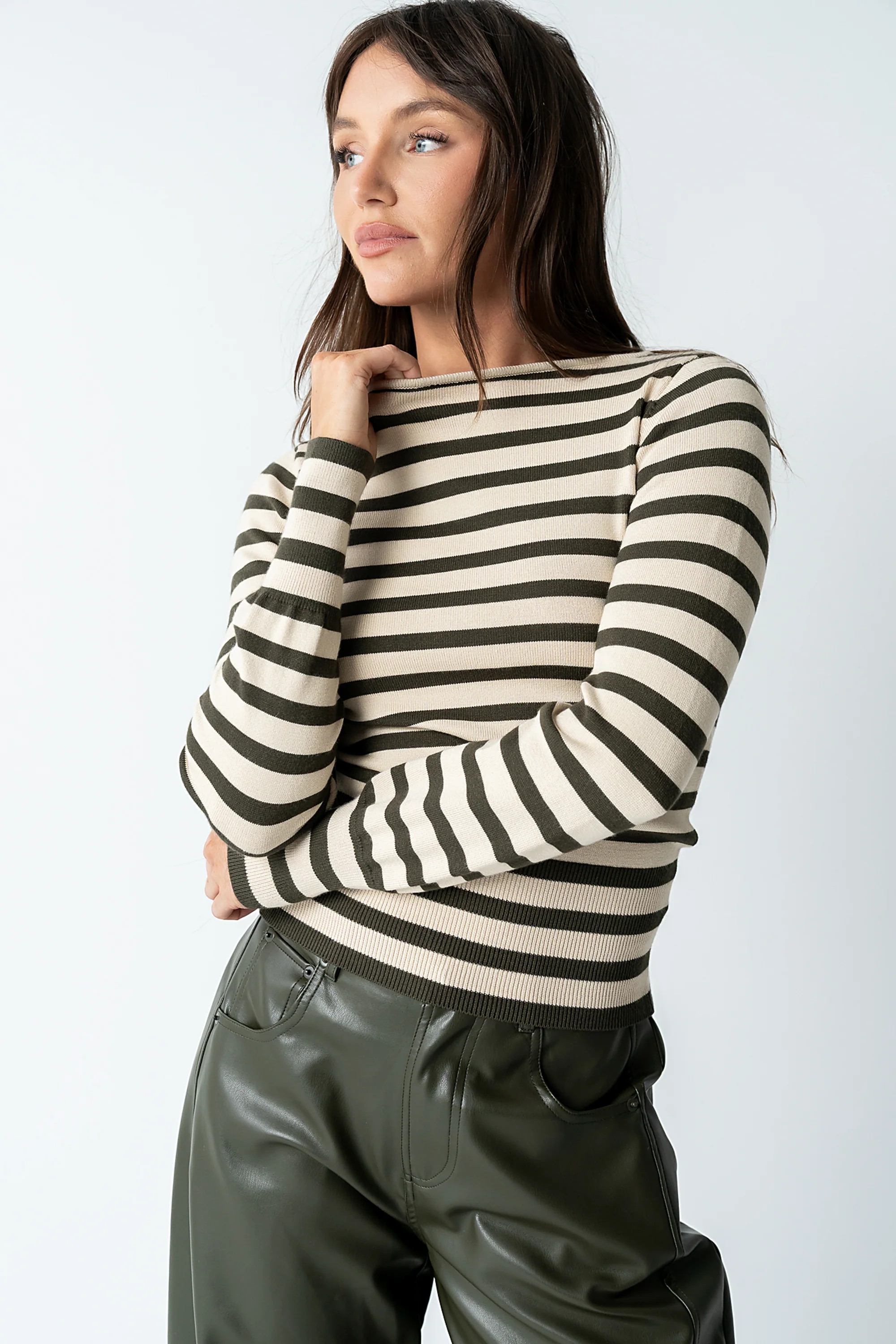 Waldorf Striped Top in Olive