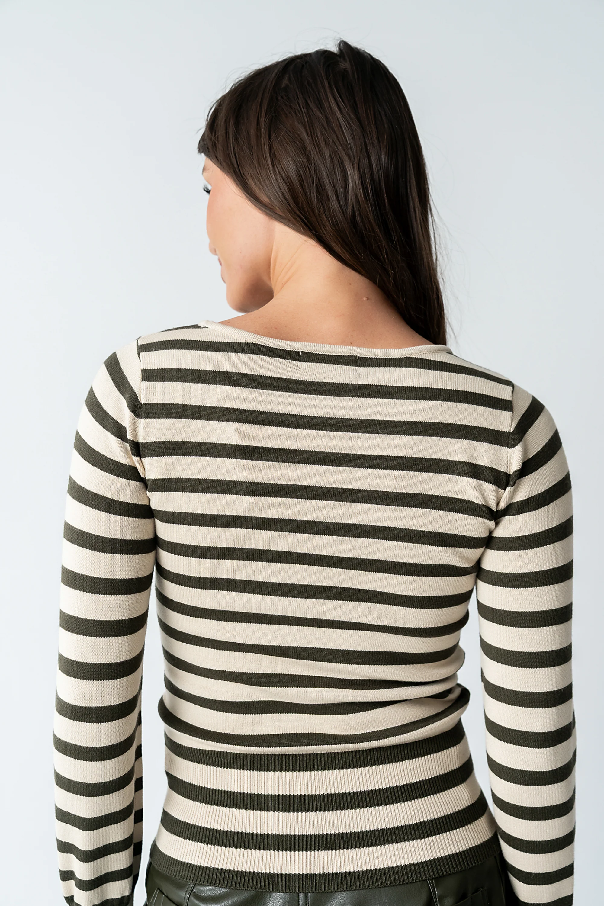Waldorf Striped Top in Olive - Image 3