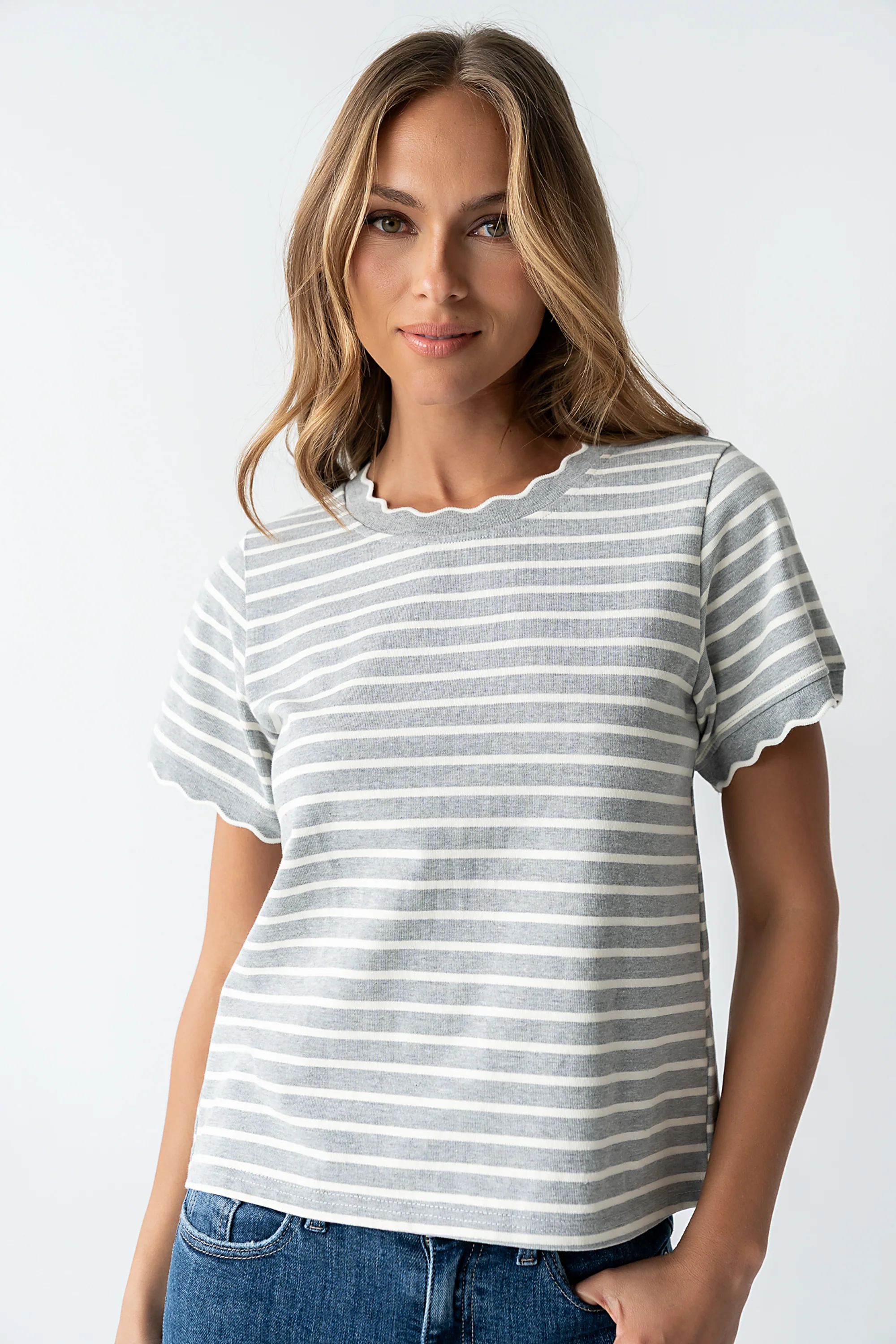 Walker Scalloped Top in Grey - FINAL SALE