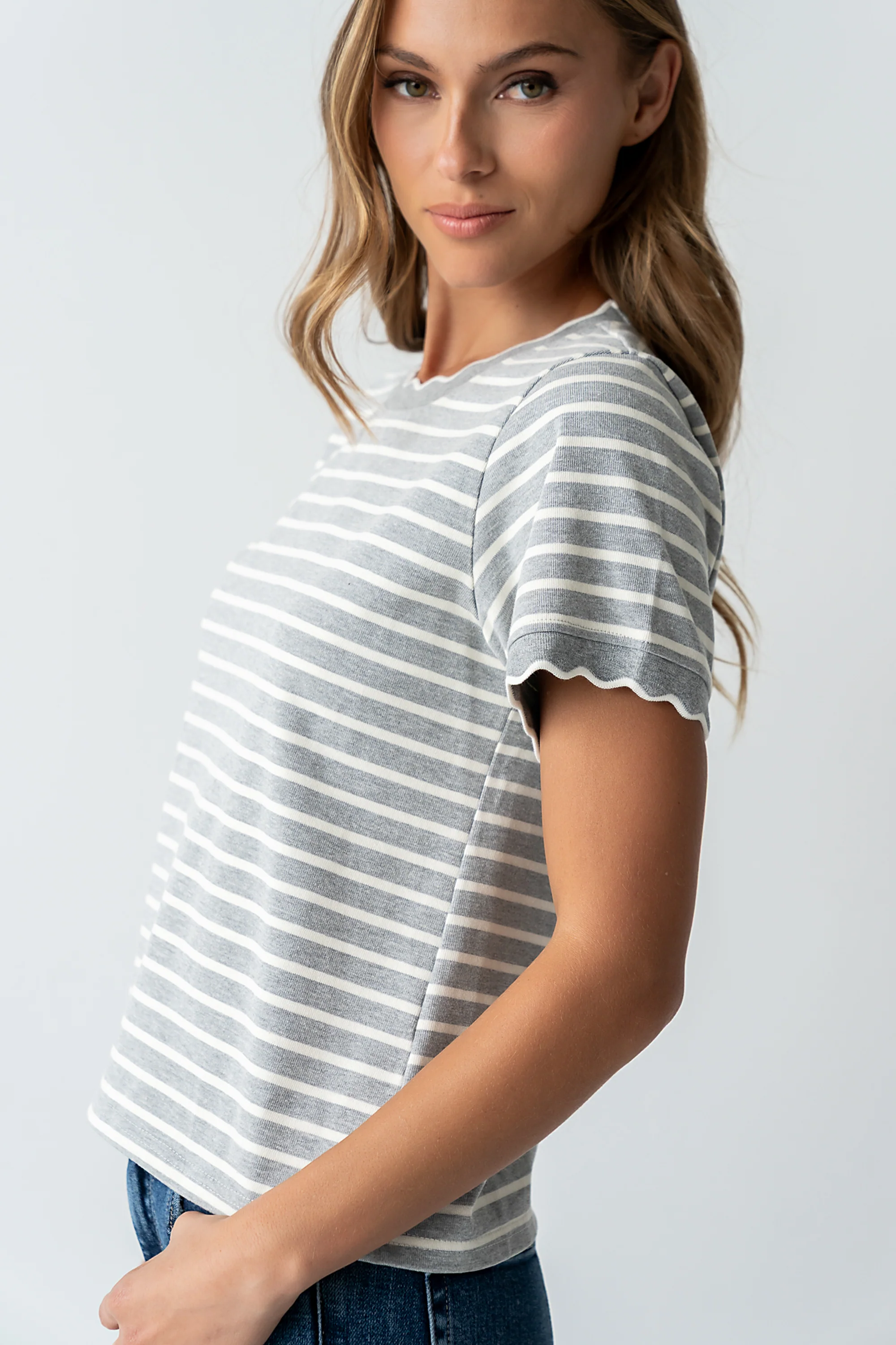 Walker Scalloped Top in Grey - FINAL SALE - Image 2