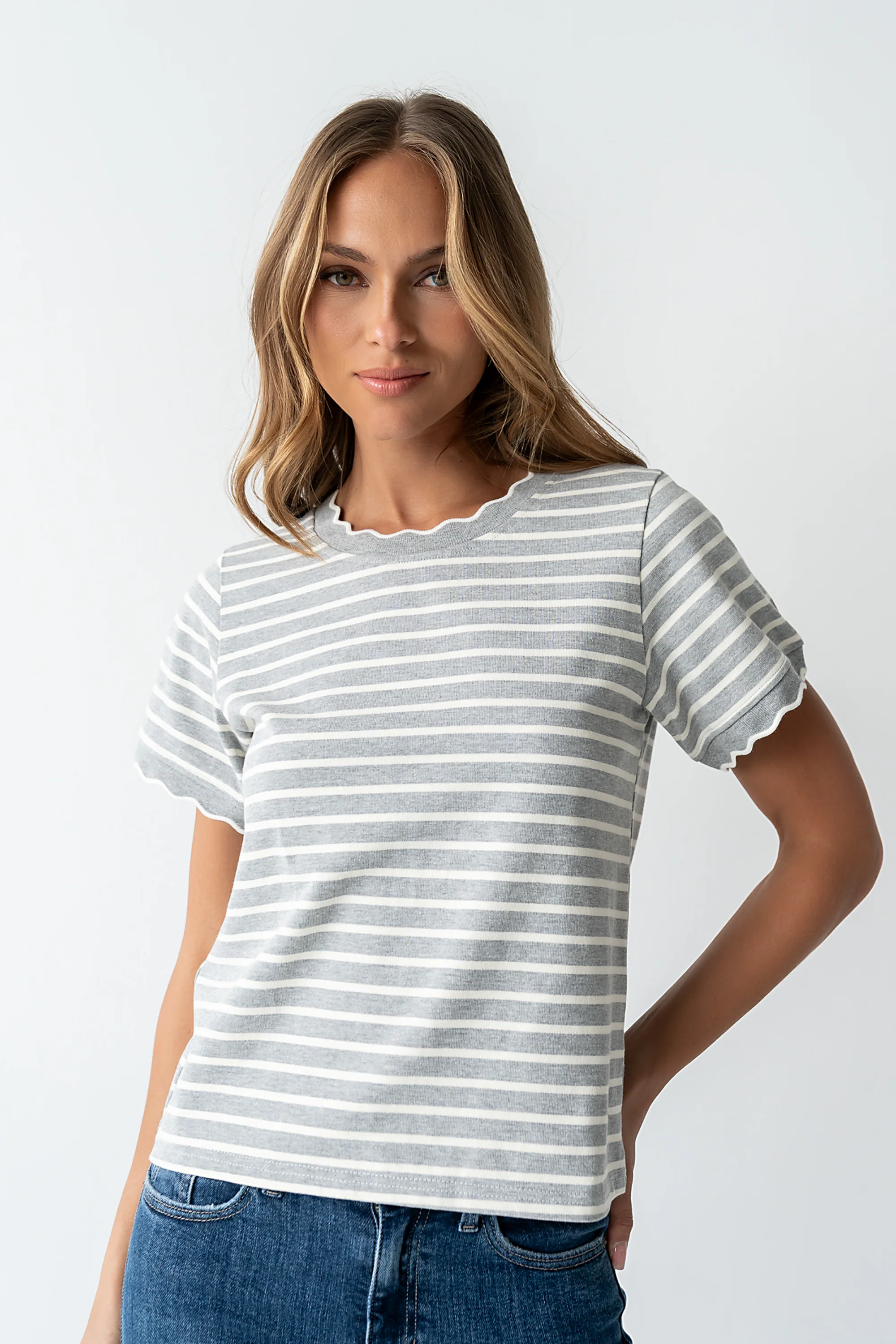 Walker Scalloped Top in Grey - FINAL SALE - Image 5