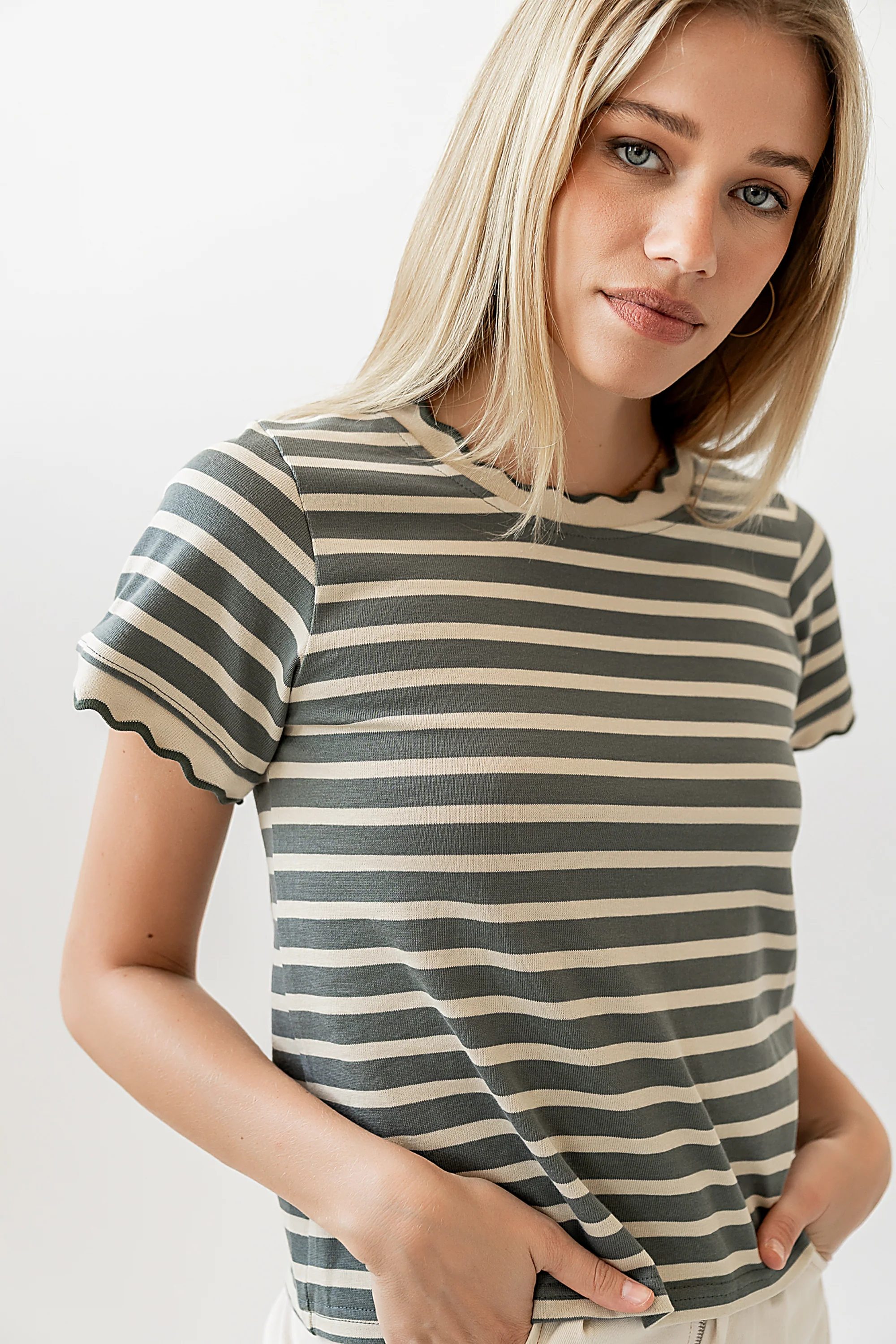 Walker Scalloped Top in Olive - Image 2