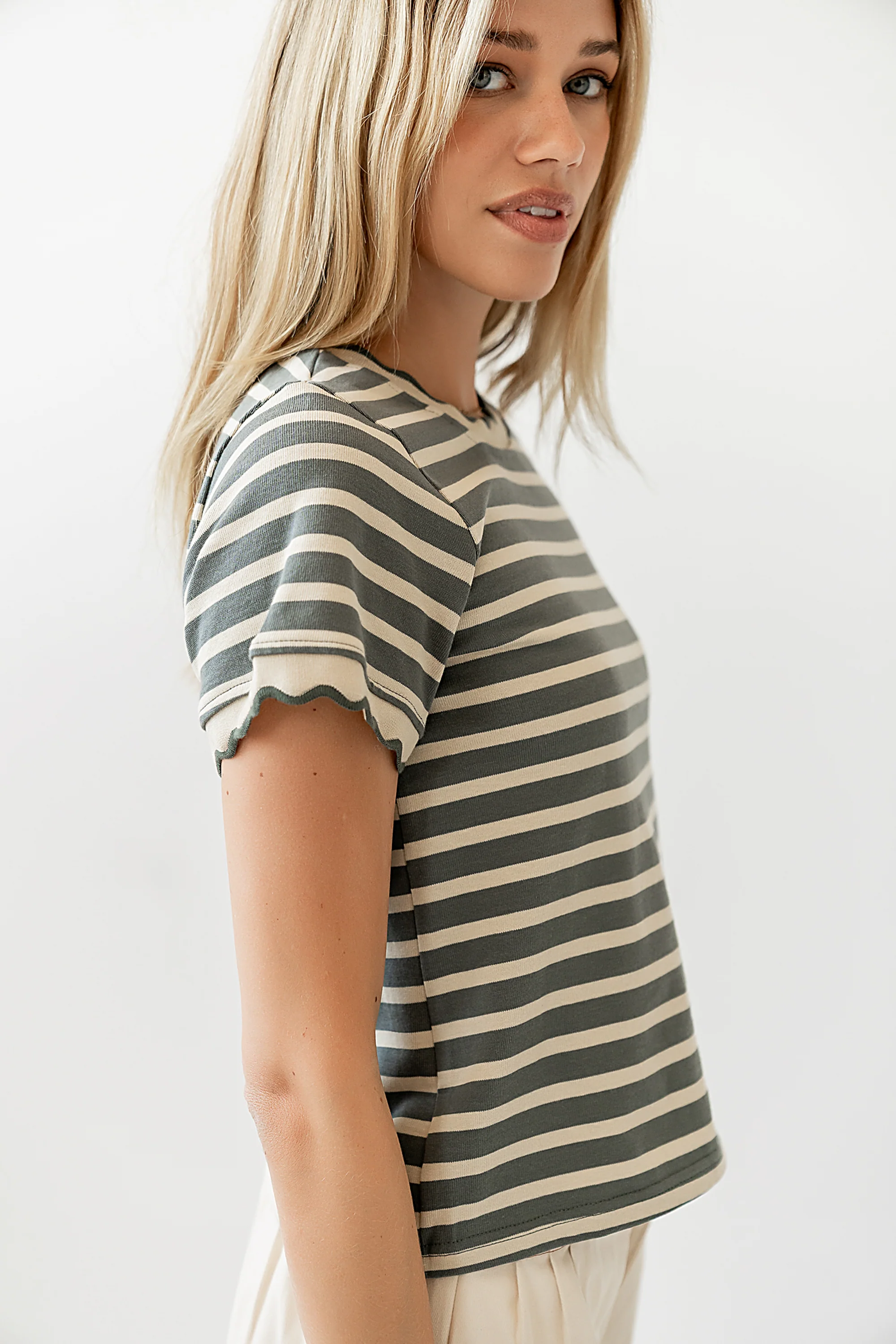 Walker Scalloped Top in Olive - Image 4