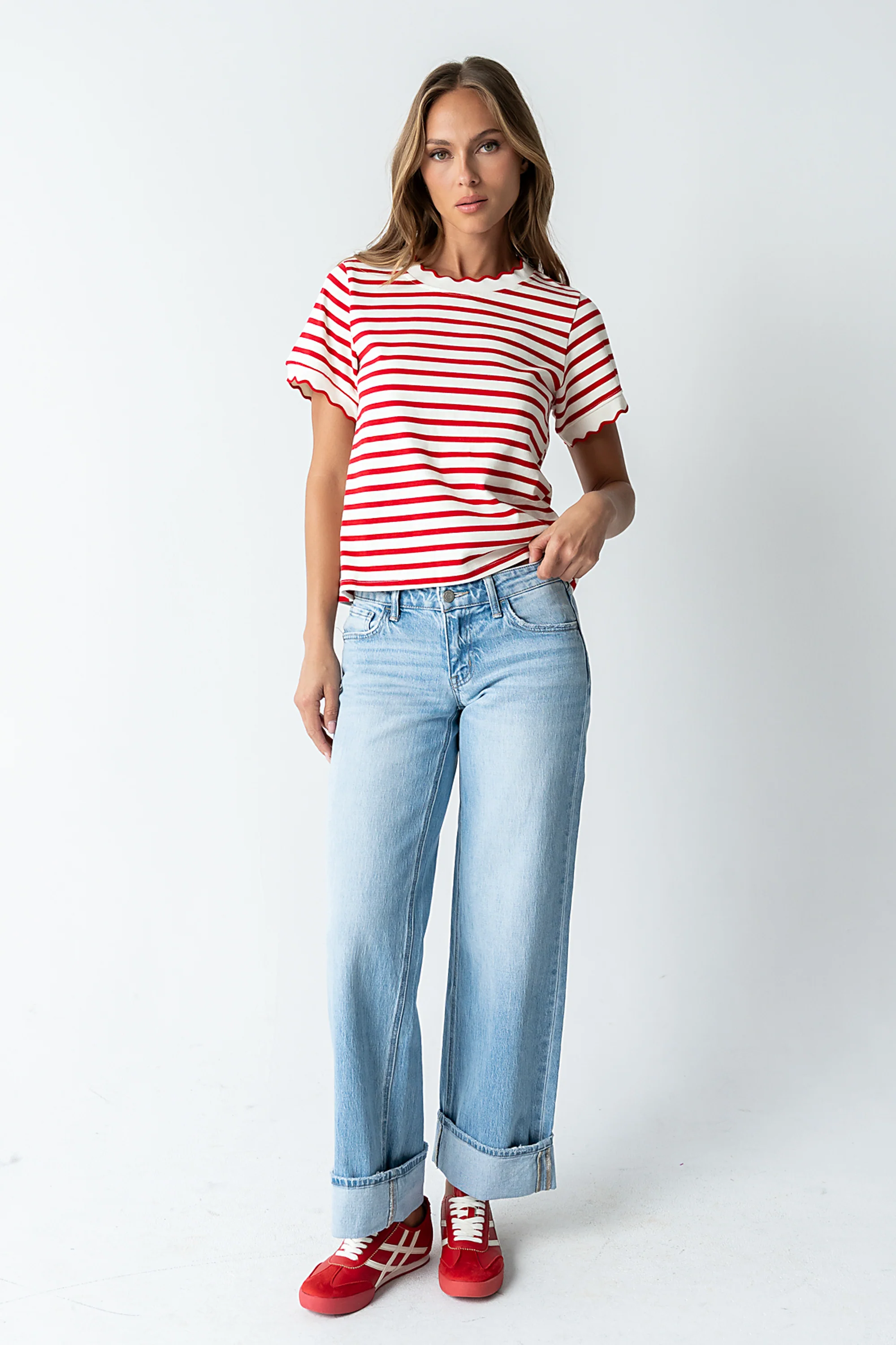 Walker Scalloped Top in Red - FINAL SALE - Image 2
