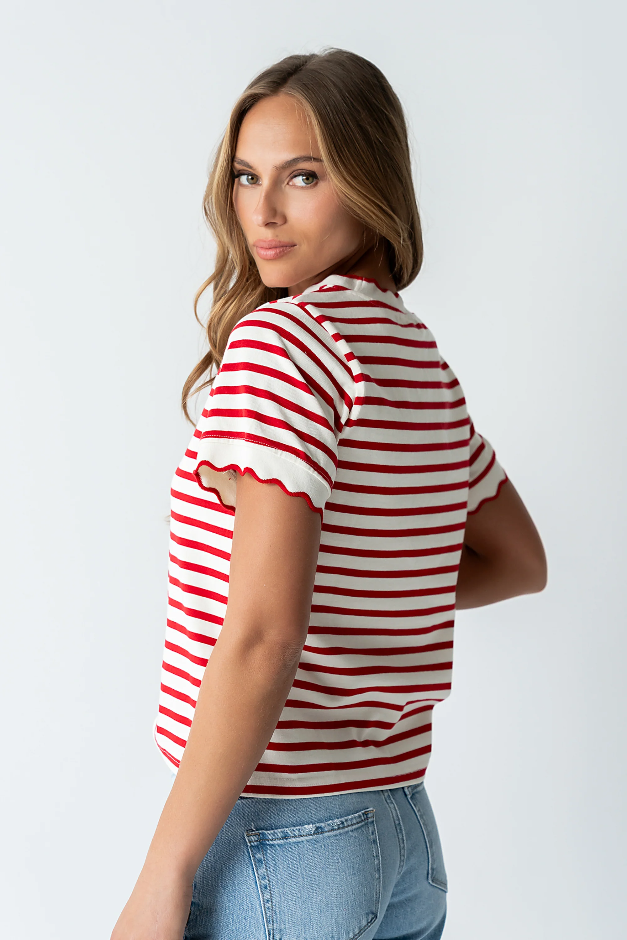 Walker Scalloped Top in Red - FINAL SALE - Image 3