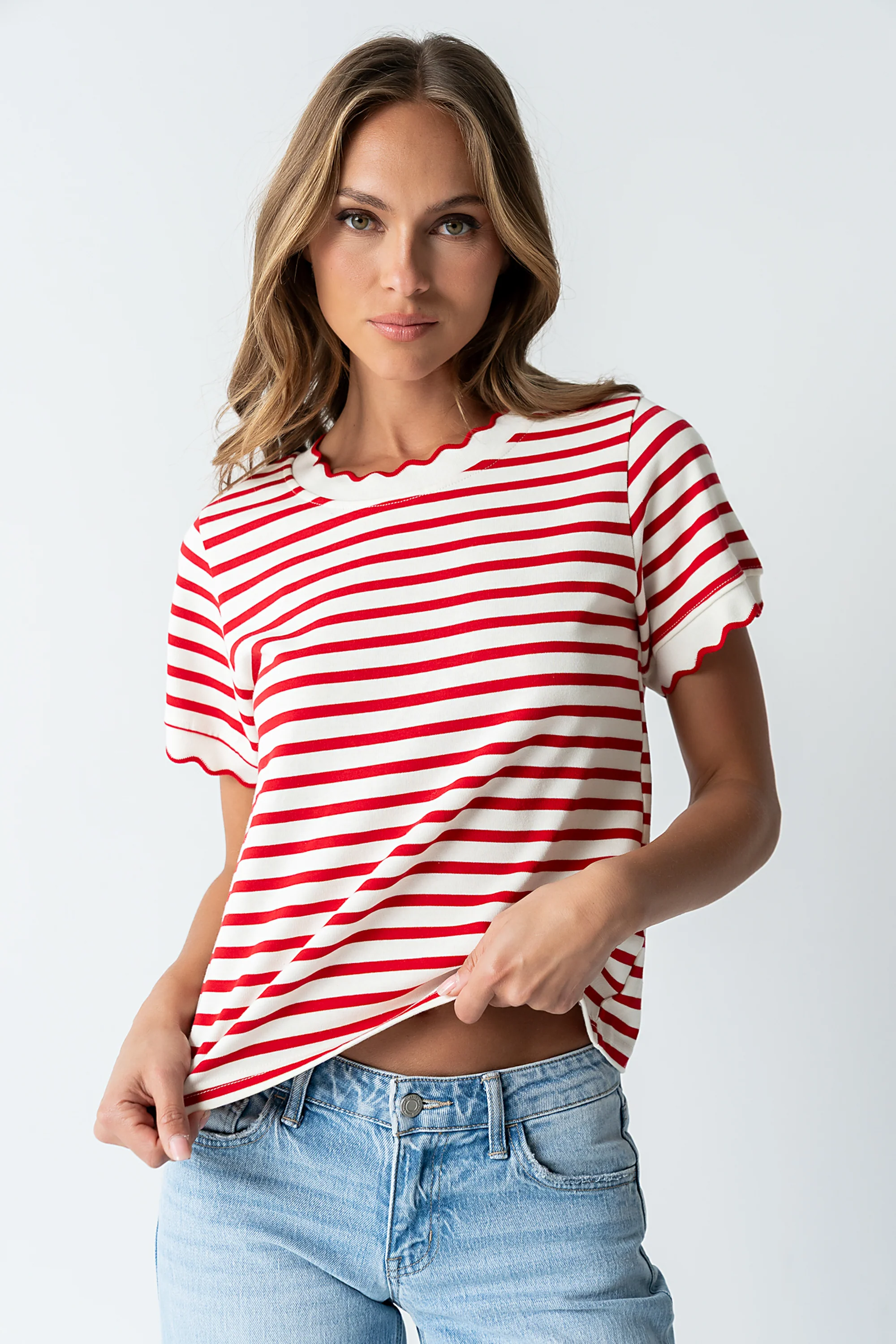Walker Scalloped Top in Red - FINAL SALE - Image 7