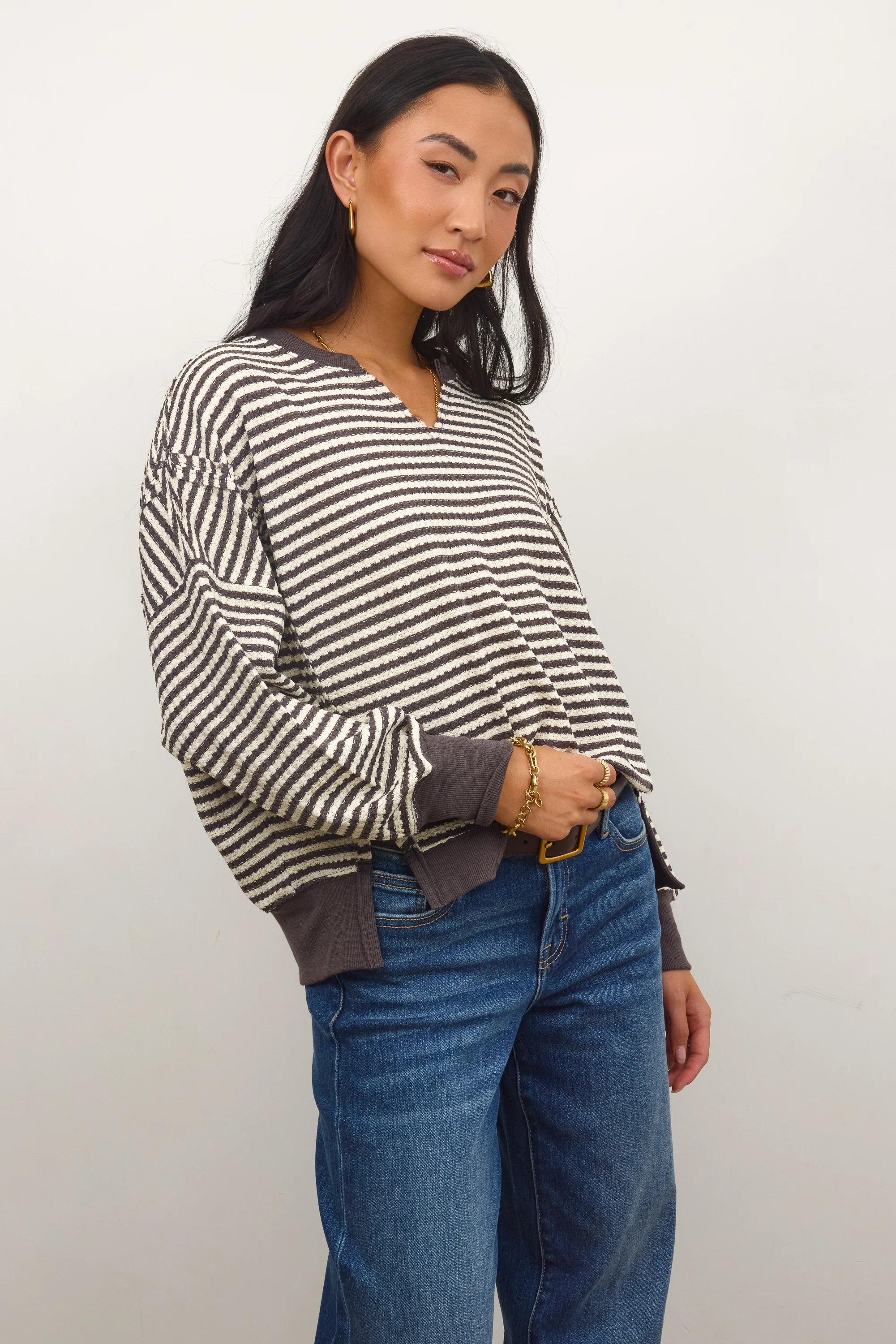 Wells Striped Top in Charcoal - FINAL SALE - Image 6