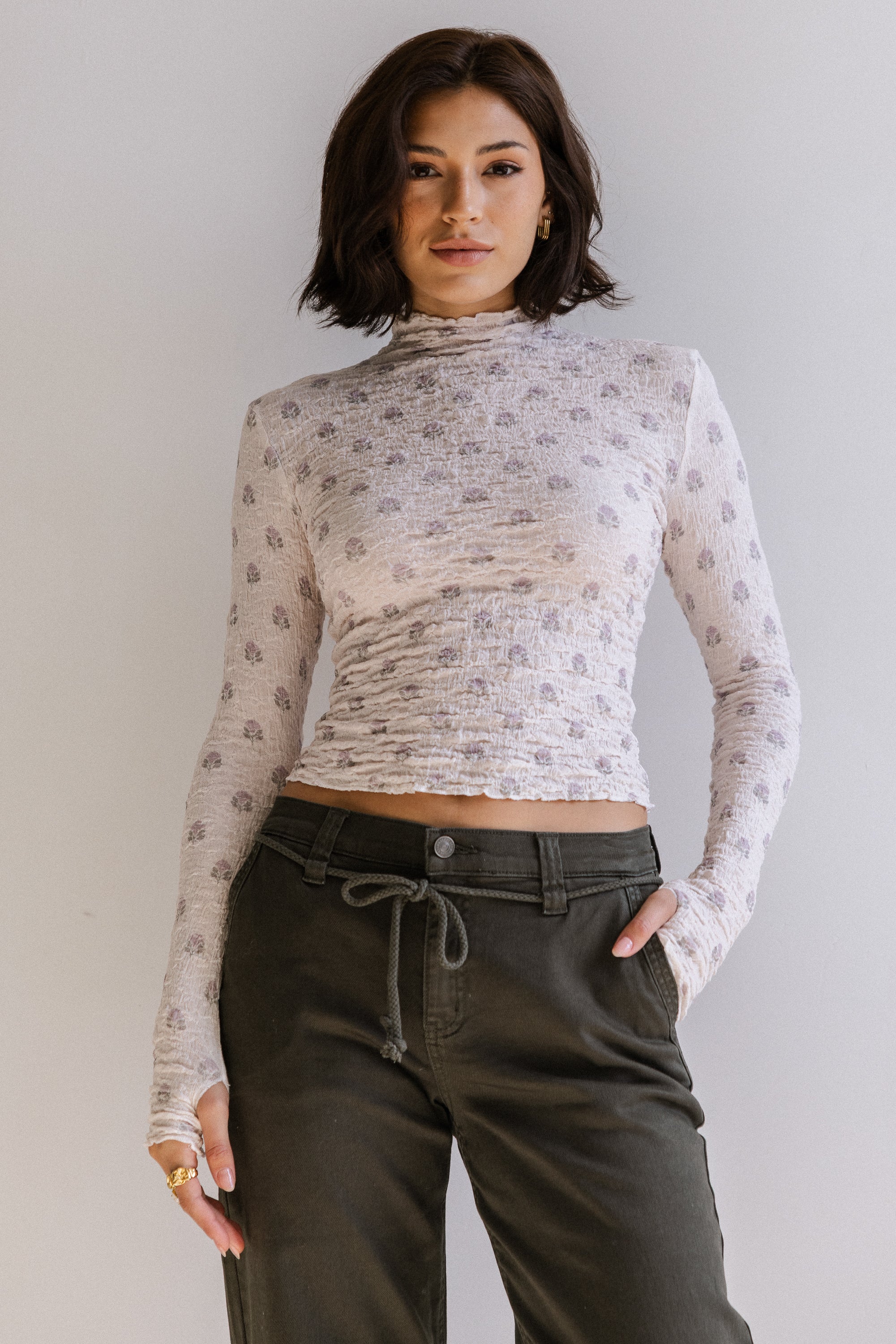 Winnie Floral Crinkle Top in Ivory - FINAL SALE - Image 4