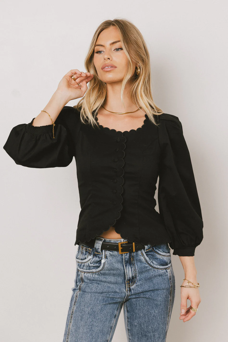 Yara Button Down Top in Black - Image 2
