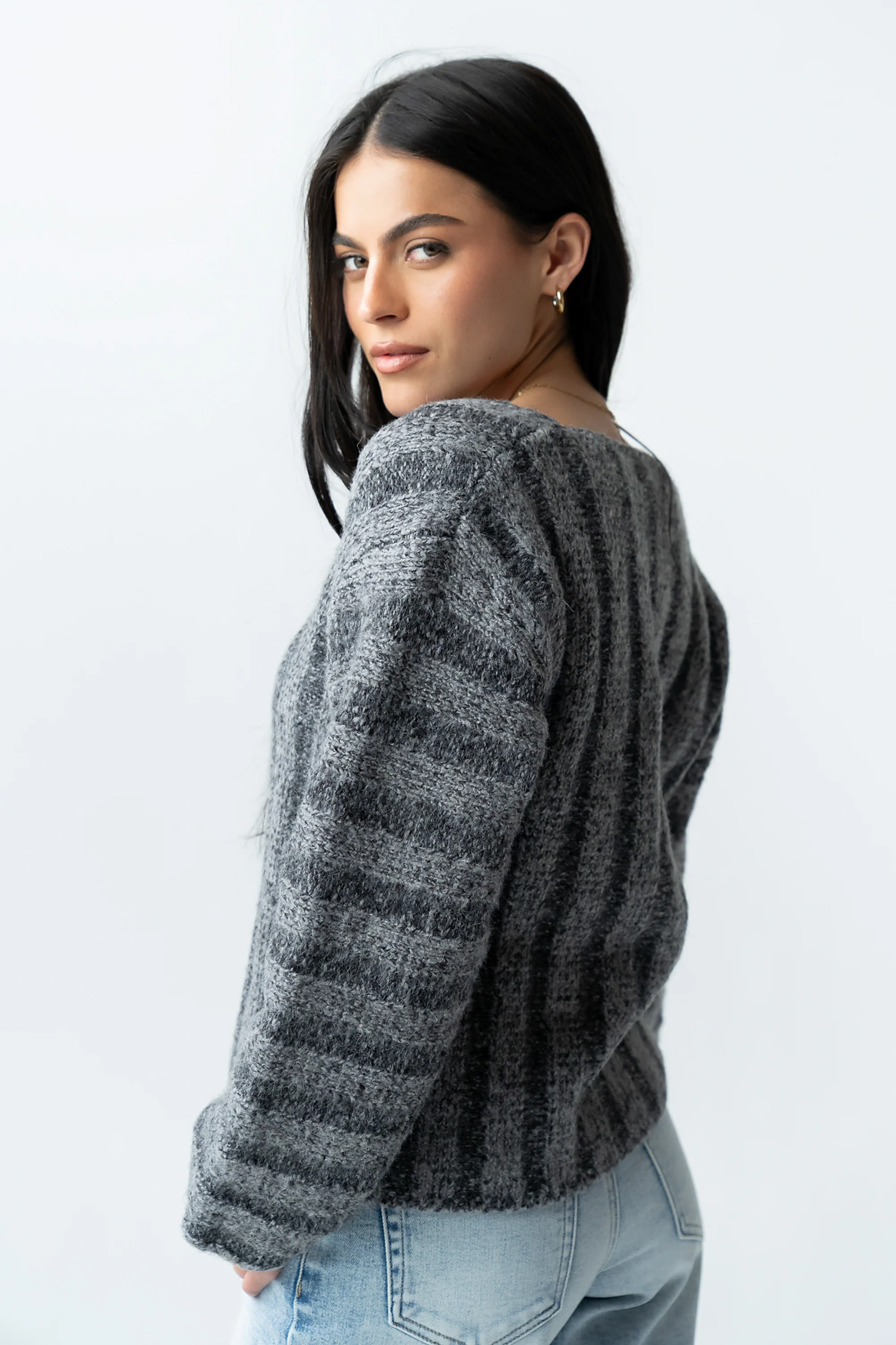 Zamara Ribbed Sweater in Charcoal - FINAL SALE - Image 4