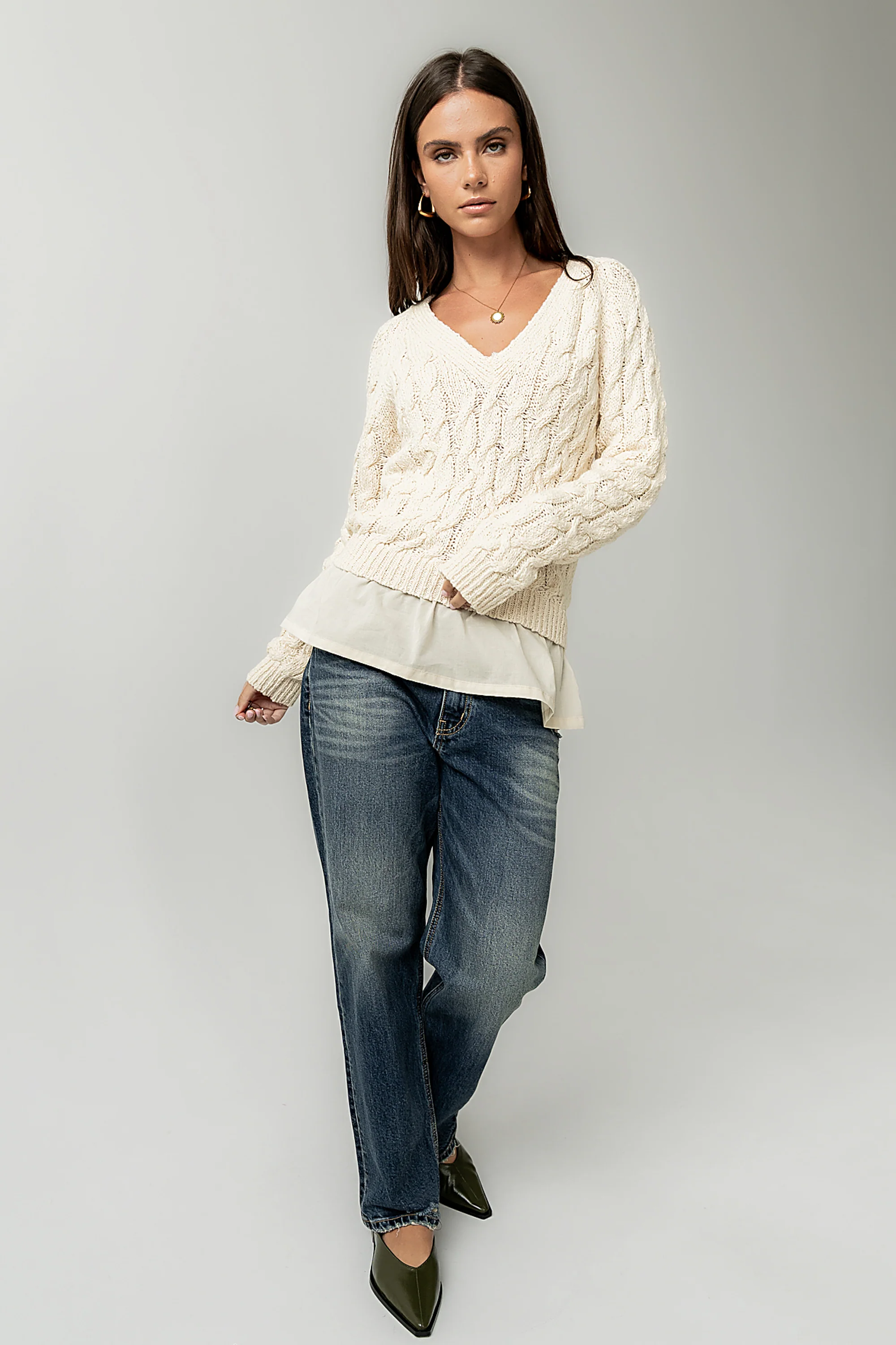 Zeke Cable Knit Sweater in Cream - FINAL SALE - Image 5