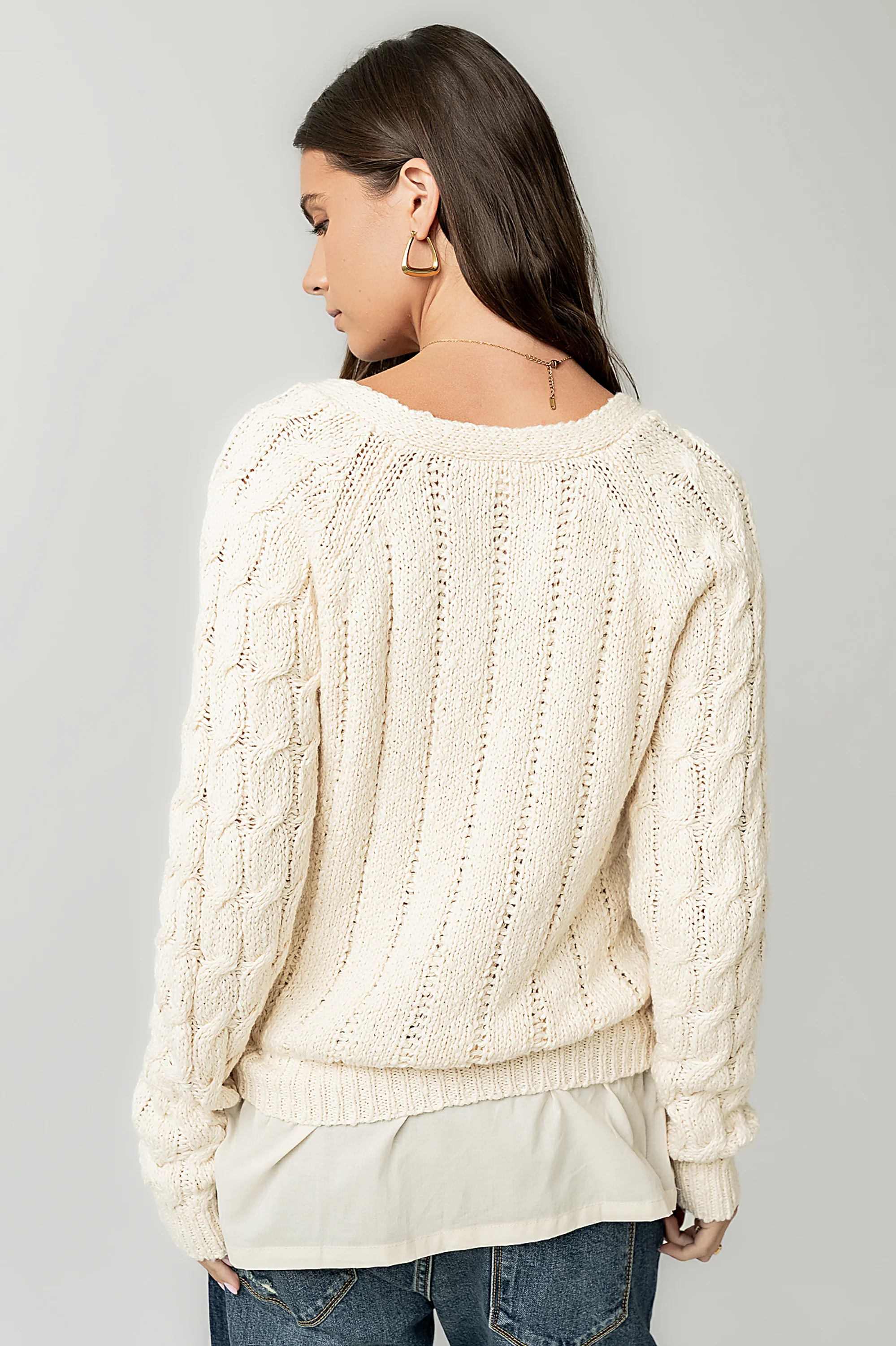 Zeke Cable Knit Sweater in Cream - FINAL SALE - Image 8