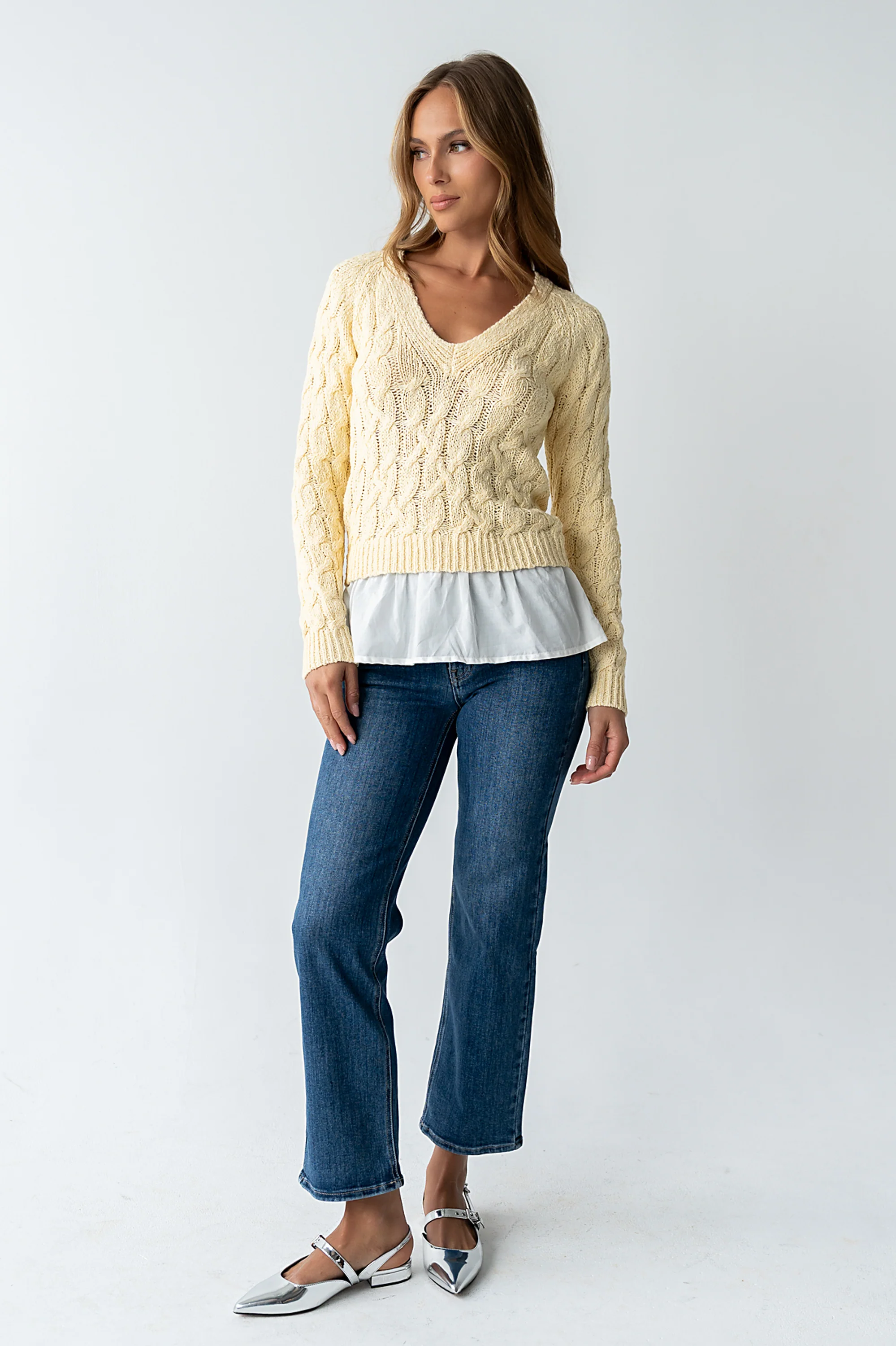 Zeke Cable Knit Sweater in Yellow - Image 6