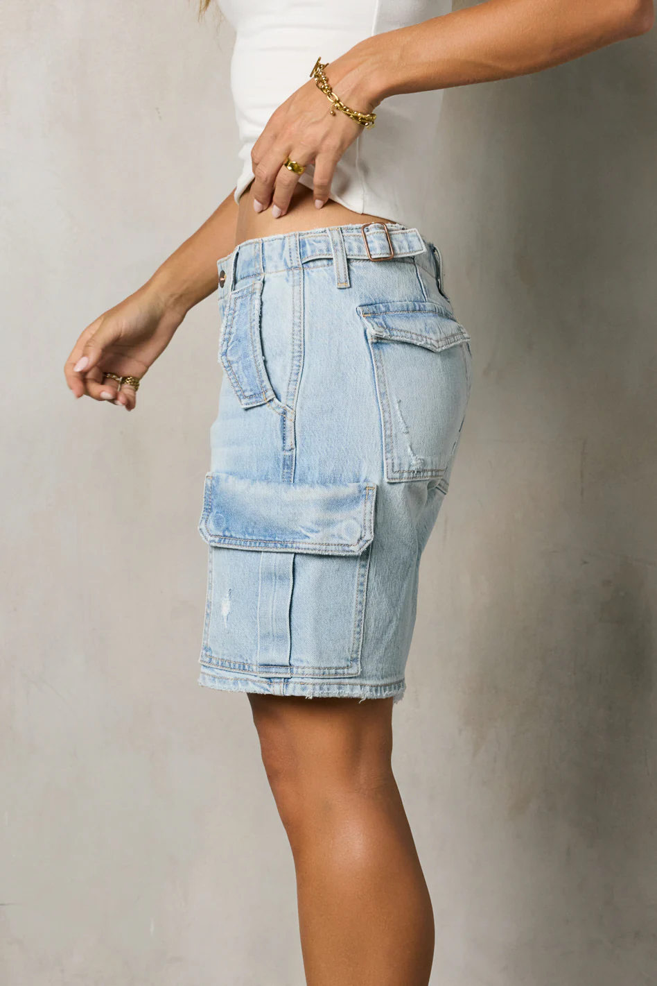 Zora Light Wash Cargo Shorts - FINAL SALE - Image 2