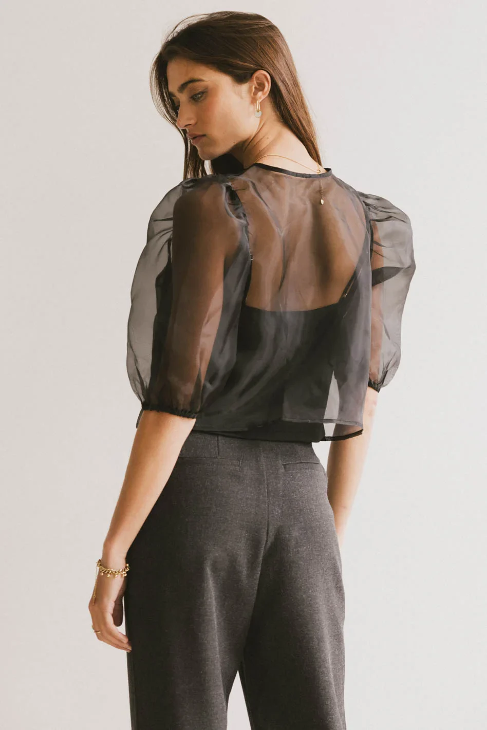 Zuri Sheer Tie Blouse in Black - FINAL SALE - Image 5