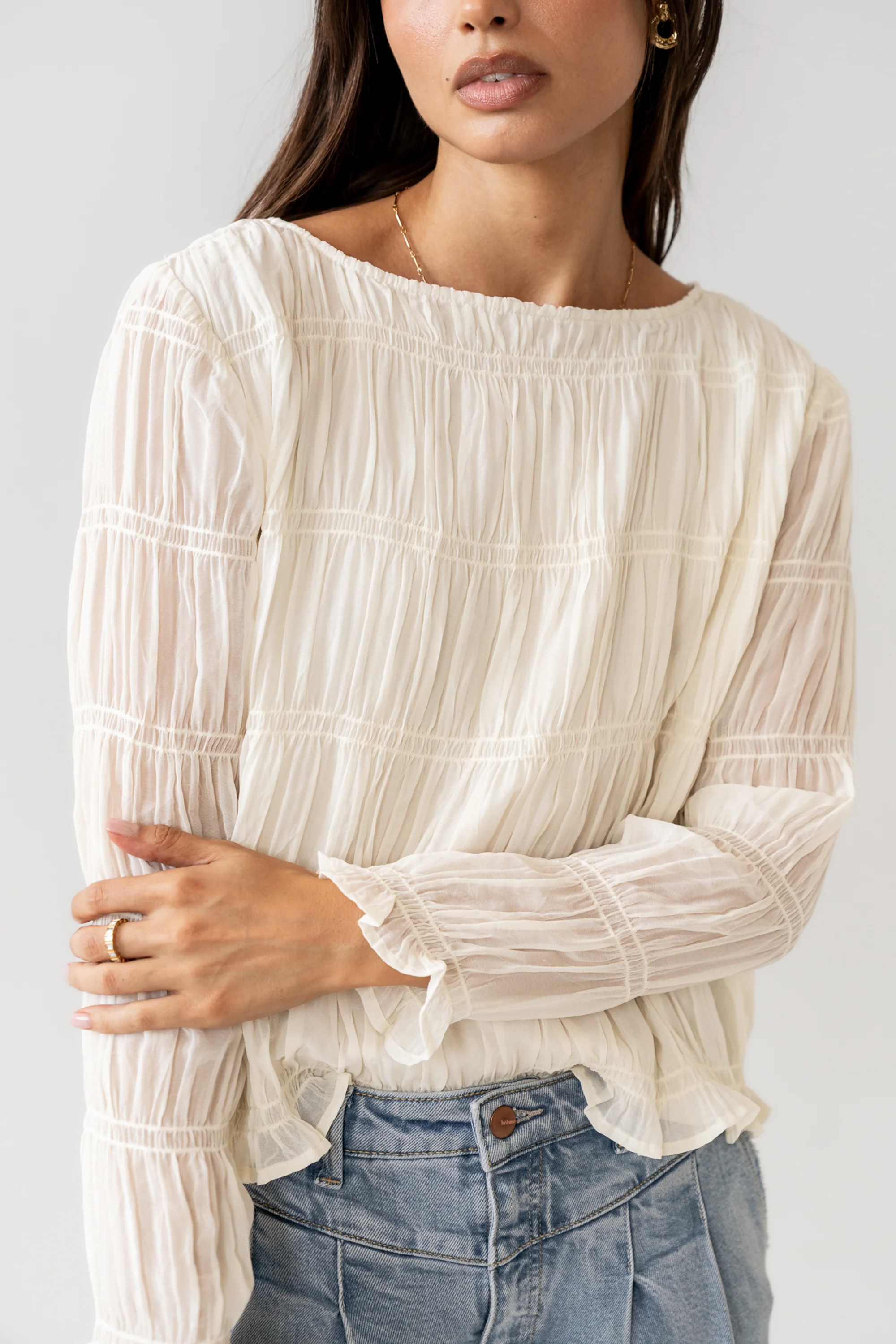 Zuri Smocked Blouse in Cream - FINAL SALE - Image 2