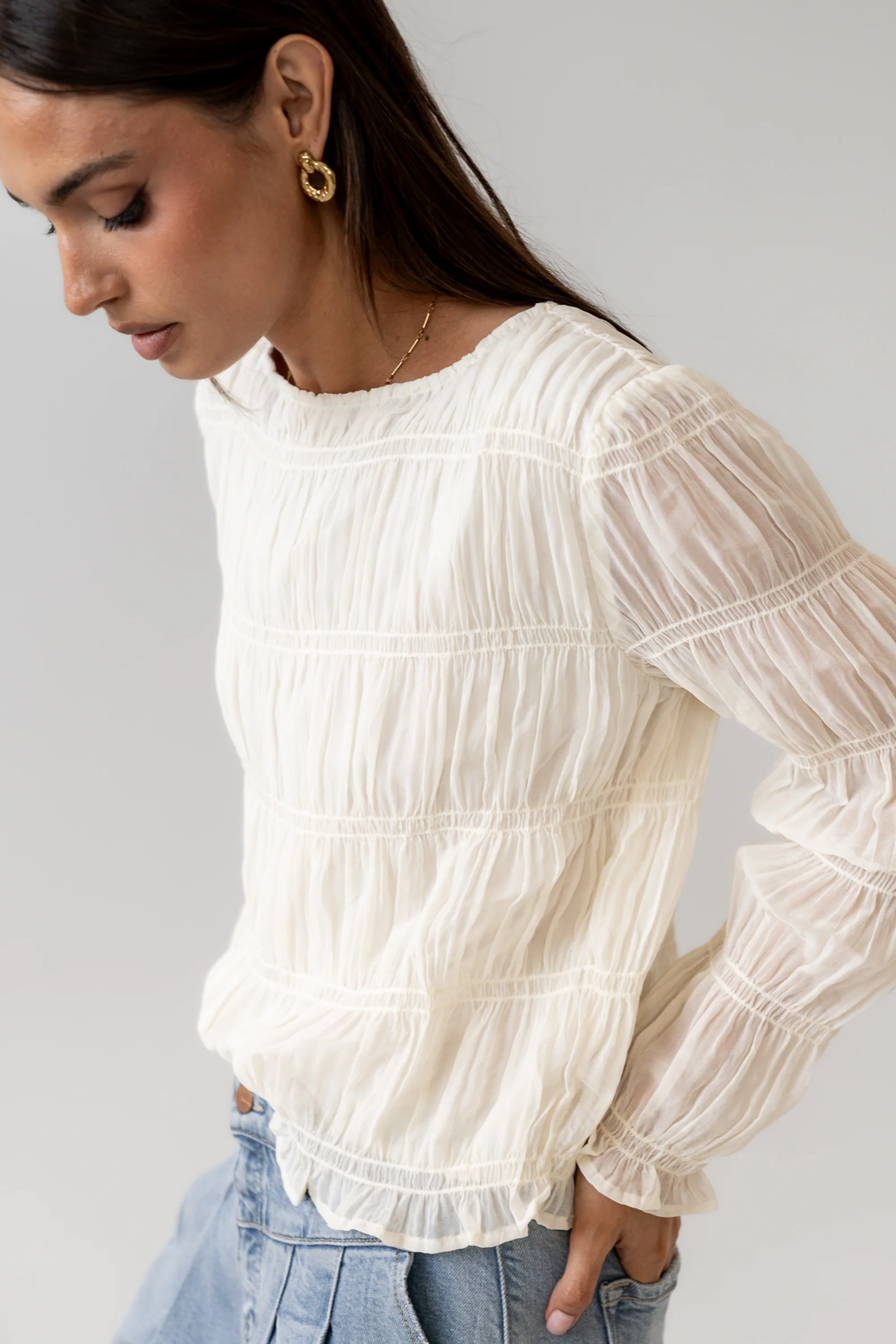 Zuri Smocked Blouse in Cream - FINAL SALE - Image 8