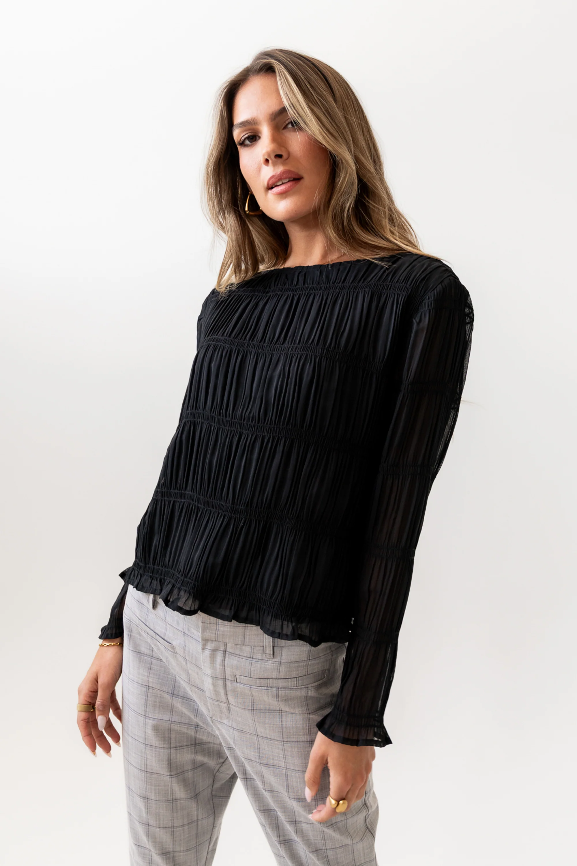 Zuri Smocked Blouse in Black - FINAL SALE - Image 7