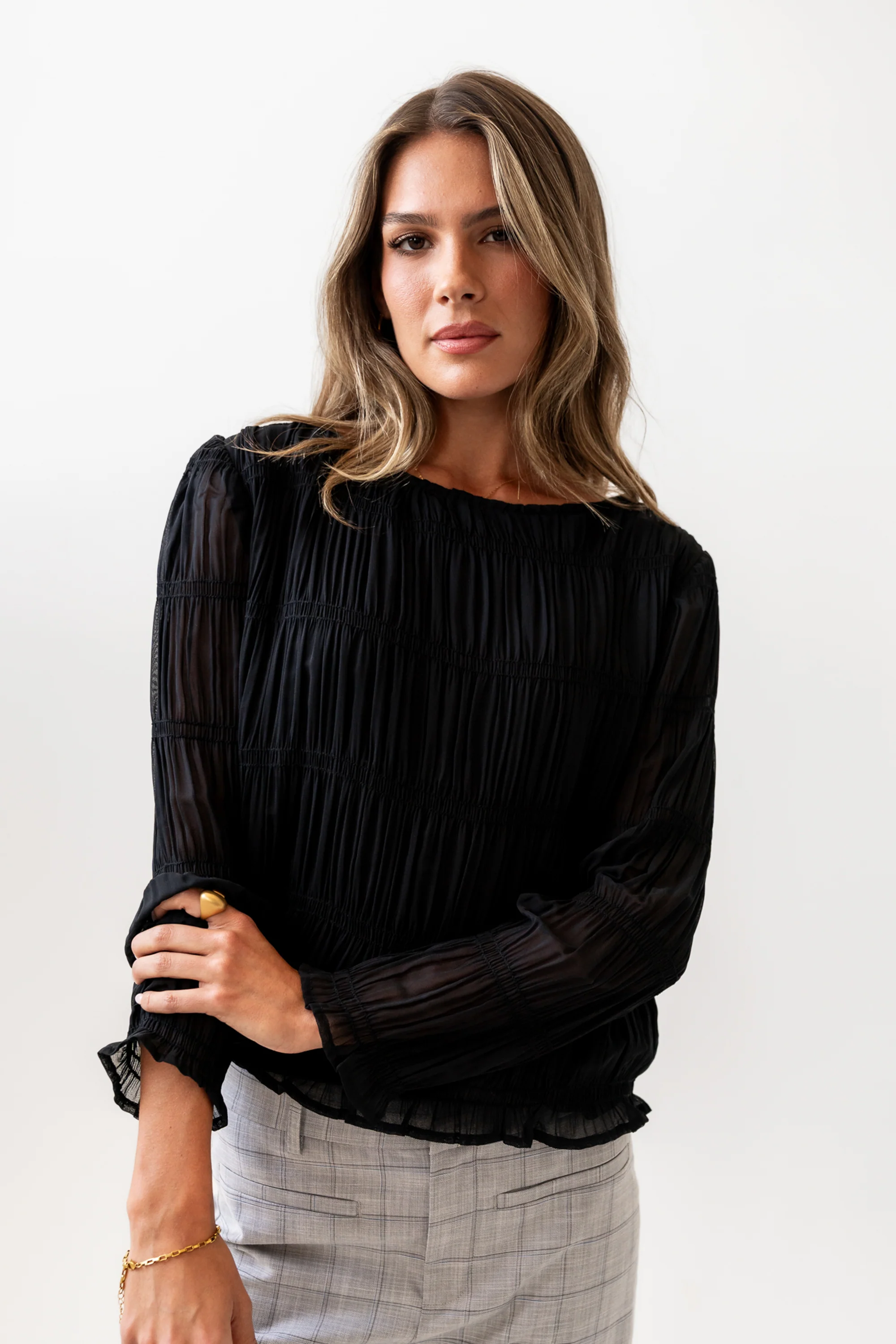 Zuri Smocked Blouse in Black - FINAL SALE - Image 8